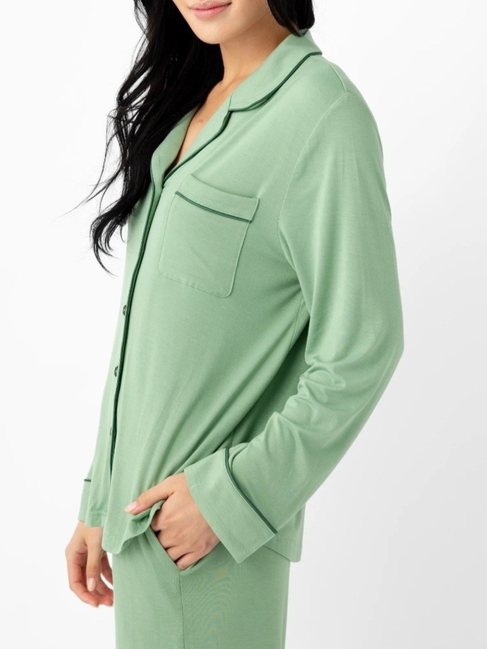 NWT ~ Cozy Earth Fern Green Women's Long Sleeve Bamboo Stretch Knit Pajamas~XXL - Picture 2 of 14